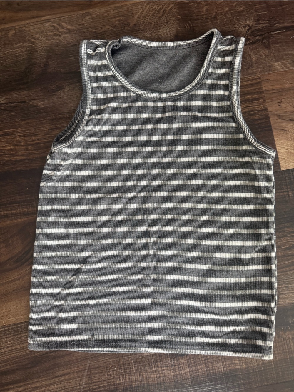 Grey and cream striped tank top with super soft lining in medium size